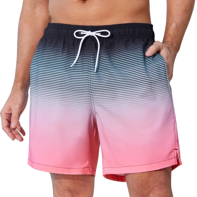 Trunks Board Surf - กางเกงว่ายน้ำลายทางไล่เฉดสีทันสมัยสำหรับผู้ชาย กางเกงขาสั้นน้ำหนักเบาพิมพ์ลาย 3 มิติ ชุดว่ายน้ำสำหรับฤดูร้อน ฮาวาย