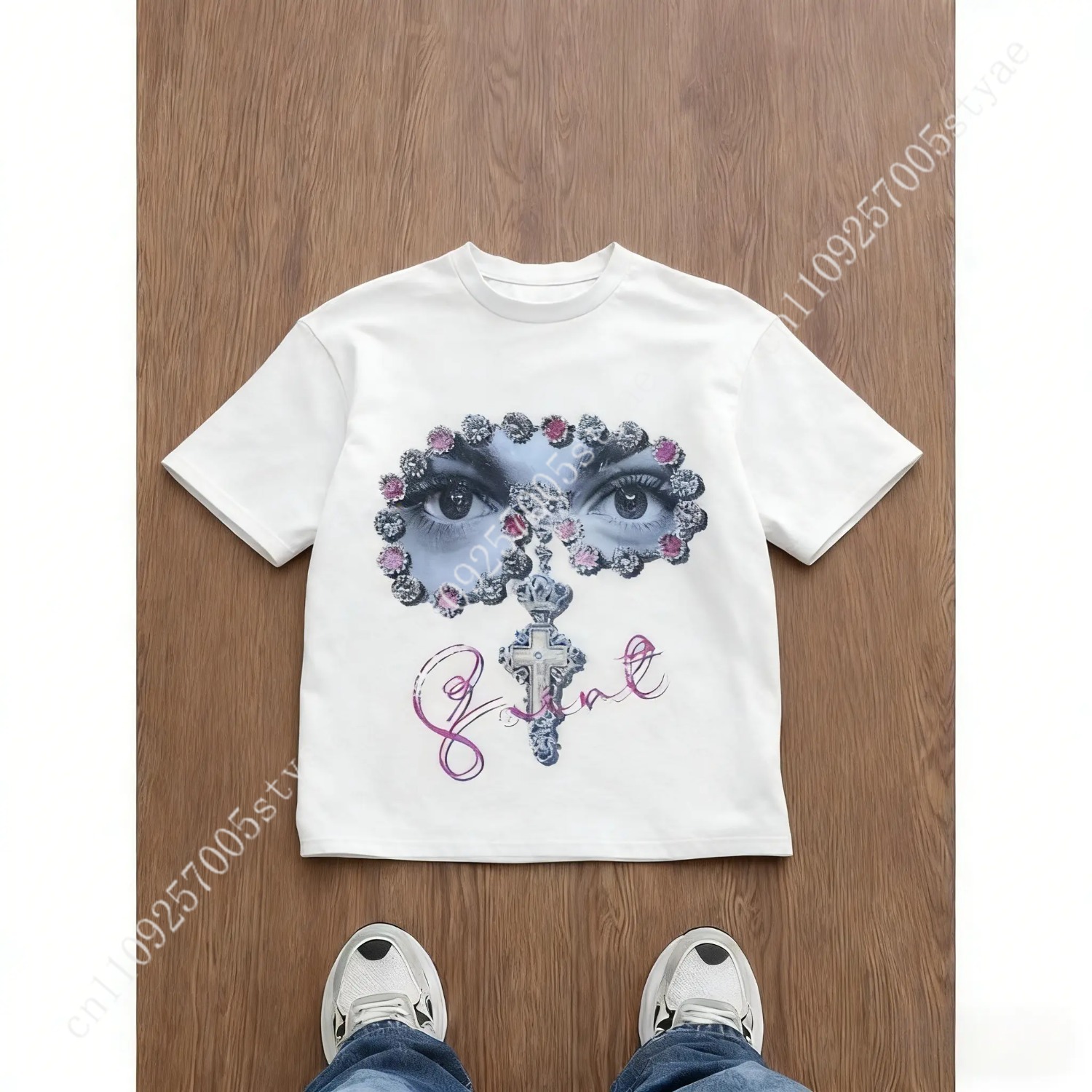 Tee Graphic Print - เสื้อยืดพิมพ์ลายกราฟิกทรงหลวมสำหรับผู้ชาย สไตล์ Y2K ลายตาไขว้ประดับอัญมณี ชุดลำลองสำหรับทุกฤดูกาล แฟชั่นสตรีทสำหรับทุกเพศ