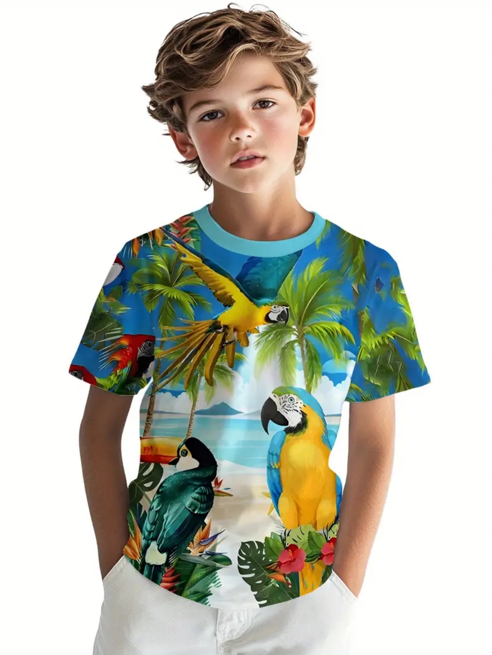 Tee Graphic Print - เสื้อยืดแขนสั้นพิมพ์ลายชายหาดสำหรับเด็ก ลายกราฟิกสัตว์ฤดูร้อน