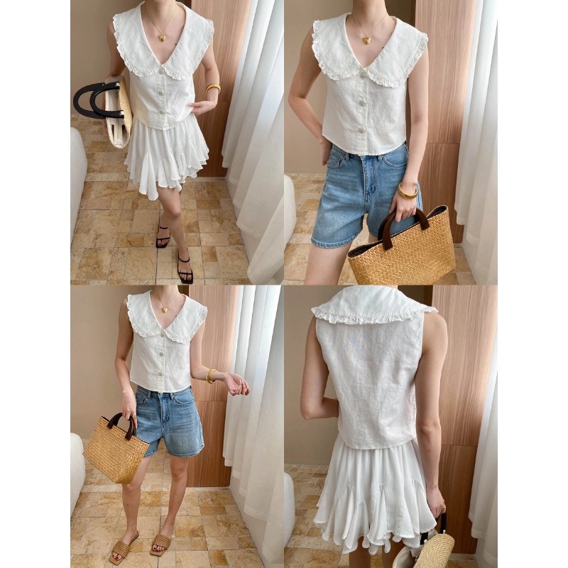 Shirt Camp Collar - 2025 เสื้อเชิ้ตแขนกุดคอตุ๊กตาผ้าลินินผ้าฝ้ายหวานและอ่อนโยนสําหรับคนตัวเล็ก