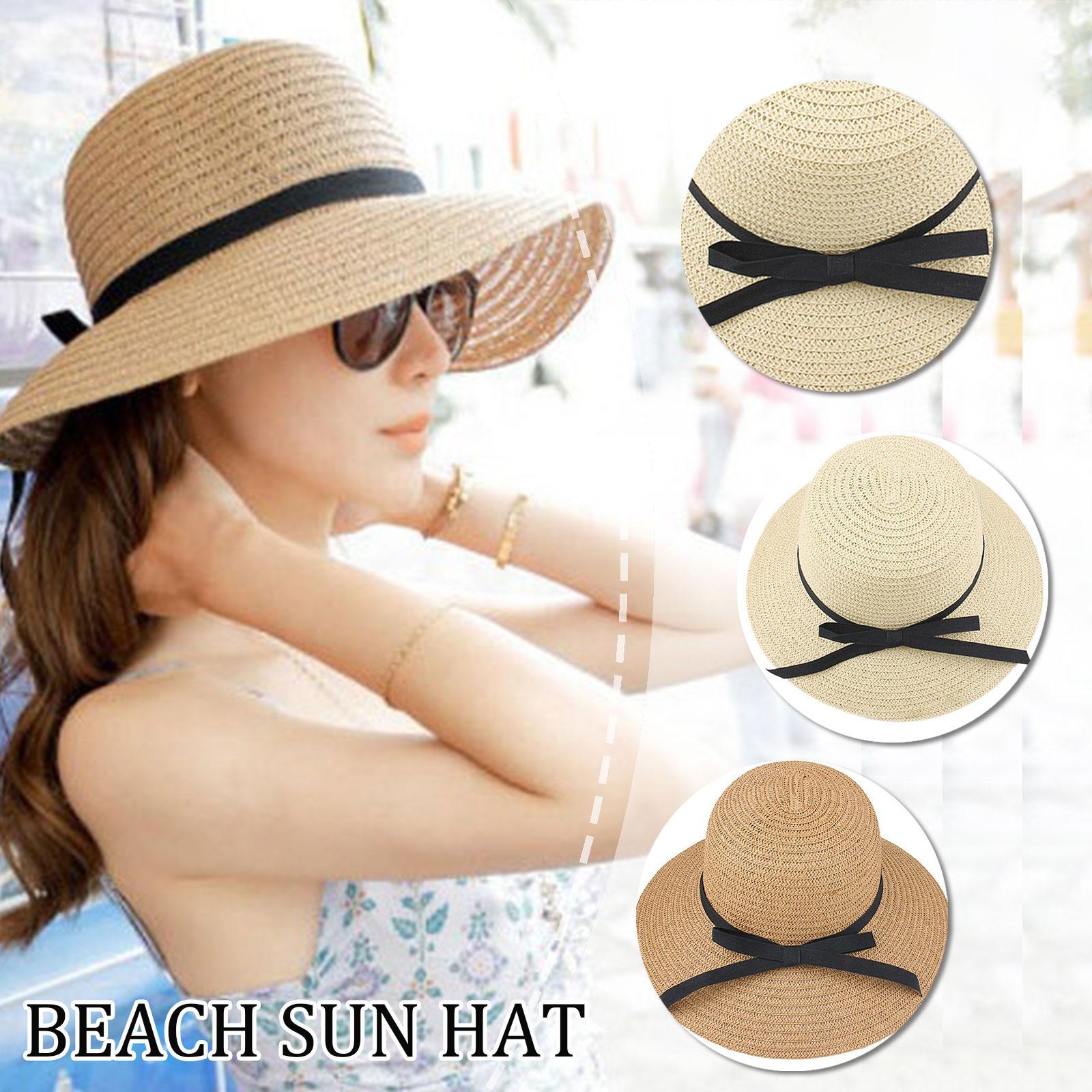 Bucket Hat Straw - หมวกฟางปีกกว้างขนาดใหญ่พับได้สำหรับฤดูร้อนหมวกกันแดดฟางฟล็อปปี้ดิสก์กันแดดหมวกป้องกันรังสียูวีสำหรับผู้หญิงหมวกฟางเดินทางกลางแจ้ง