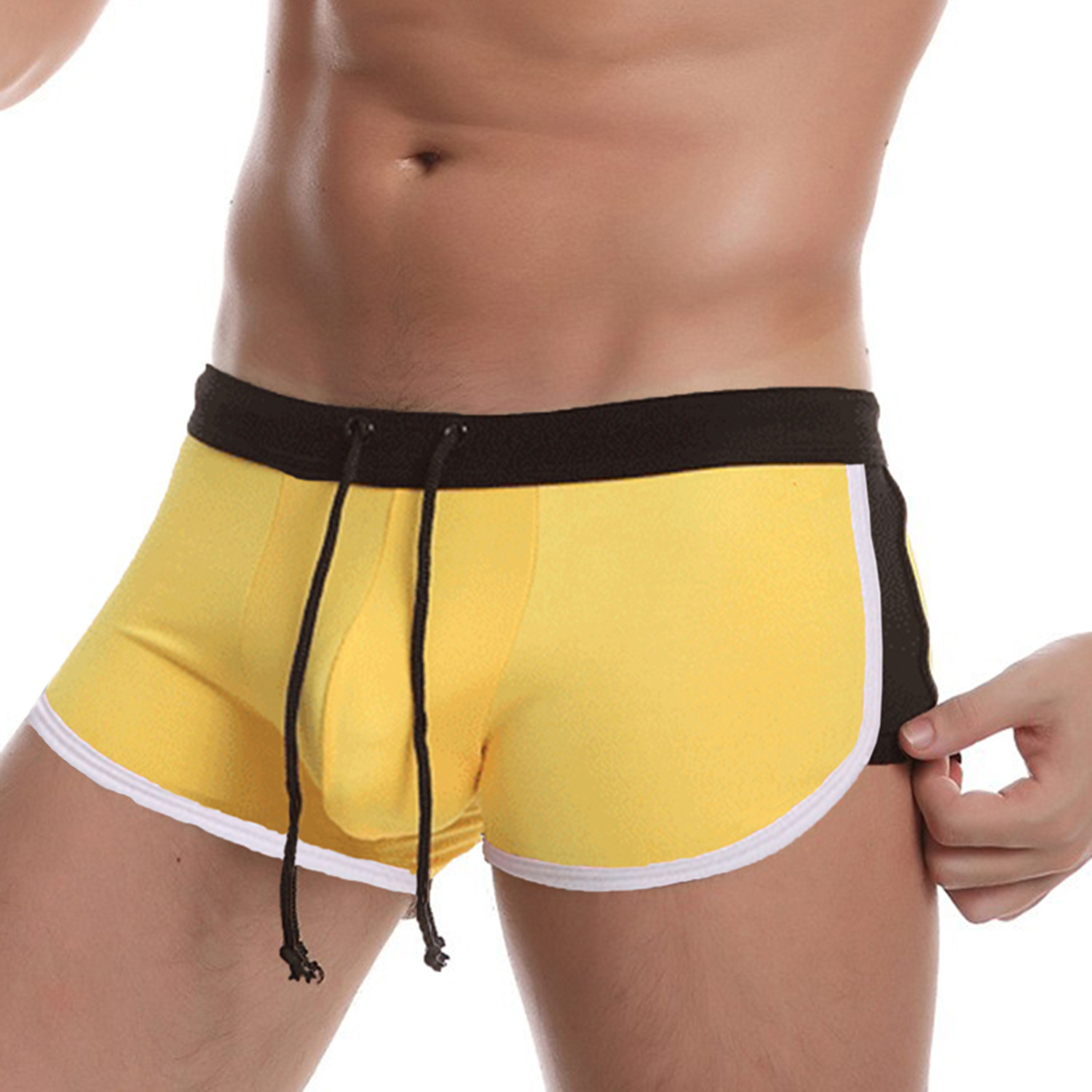Swim Trunk Quick Dry - กางเกงว่ายน้ำผู้ชายแบบมีเชือกผูกเอว ทรงแบน แห้งเร็ว เหมาะสำหรับกีฬาทางน้ำ