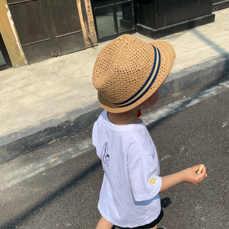Bucket Hat Straw - การเดินทางช่วงฤดูร้อนครั้งใหม่เป็นเรื่องฮิต! หมวกปานามาเด็กทอมือสไตล์ Ins สิ่งประดิษฐ์ป้องกันแสงแดดสําหรับการเดินทางชายหาด