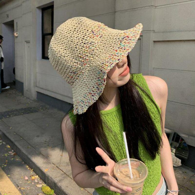 หมวกสานสีรุ้งสำหรับผู้หญิง หมว - Bucket Hat Straw บทวิจารณ์และราคา