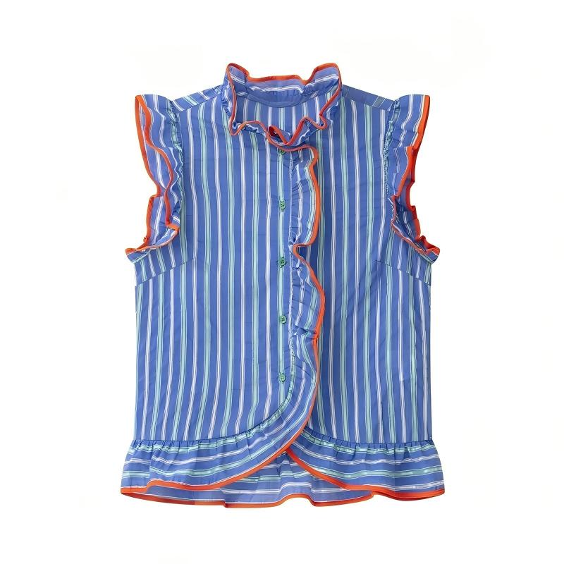 เสื้อผู้หญิงสีน้ำเงินลายทางแนว - Shirt Camp Collar บทวิจารณ์และราคา