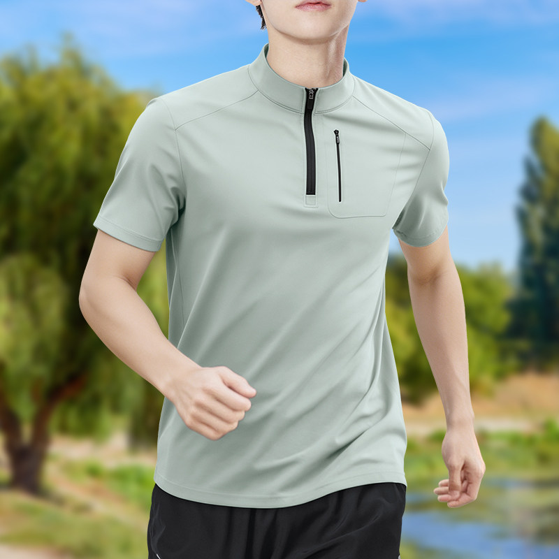 เสื้อยืดแขนสั้นผู้ชายแบบซิปครึ - Shirt Camp Collar บทวิจารณ์และราคา