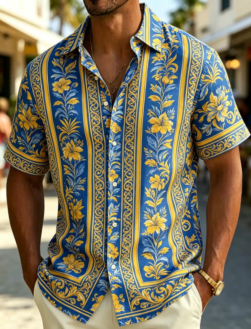 เสื้อเชิ้ตแขนสั้นผู้ชาย คอปก ล - Resort Shirt Floral บทวิจารณ์และราคา