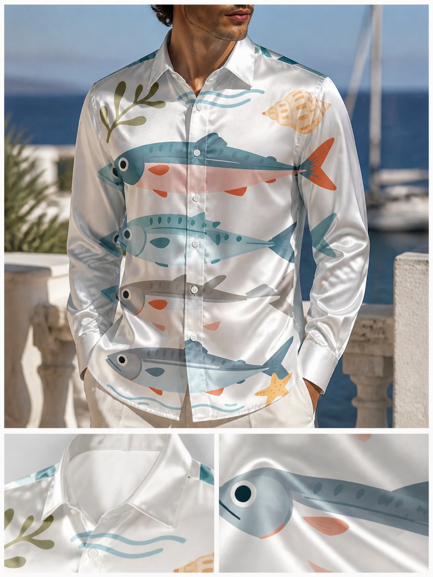 เสื้อเชิ้ตผู้ชายผ้าซาตินหรูหรา - Resort Shirt Floral บทวิจารณ์และราคา